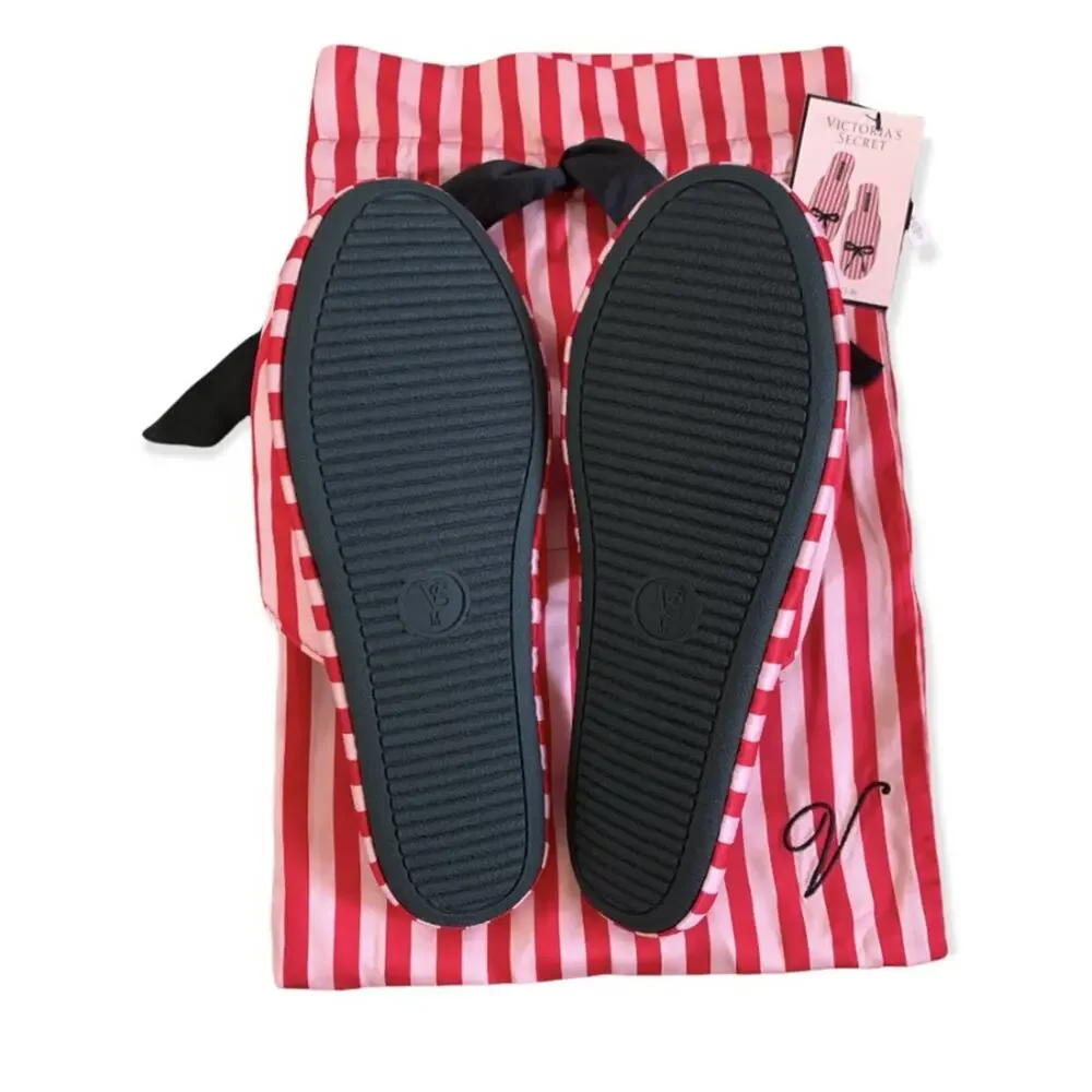 Victoria Secret Pink and red stripe Slippers Size 7/8